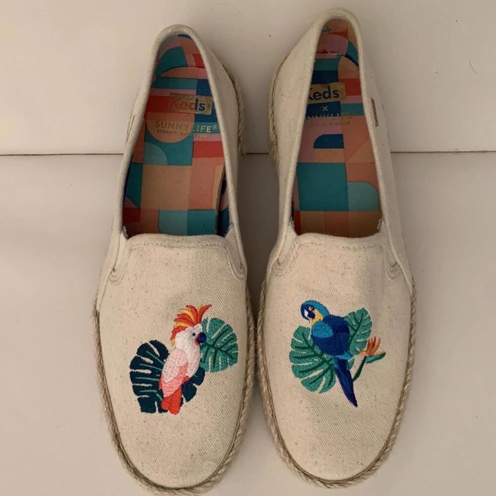 KEDS Womens Sz 9 Sunnylife Sydney Australia Jute Parrots Flats Shoes Espad